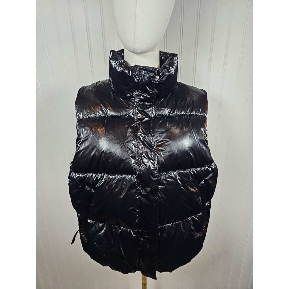 Victoria Secret Pink High Shine Marshmallow Puffer Vest Women's Size XL Black - Picture 2 of 10